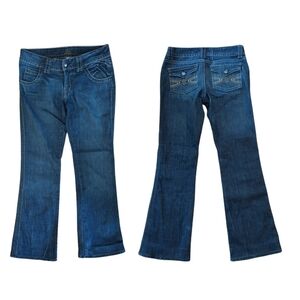 Lux medium wash button flap embroidered back pockets denim jeans size 29